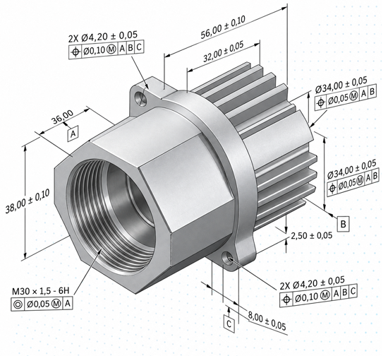 Technical drawing of a precision component