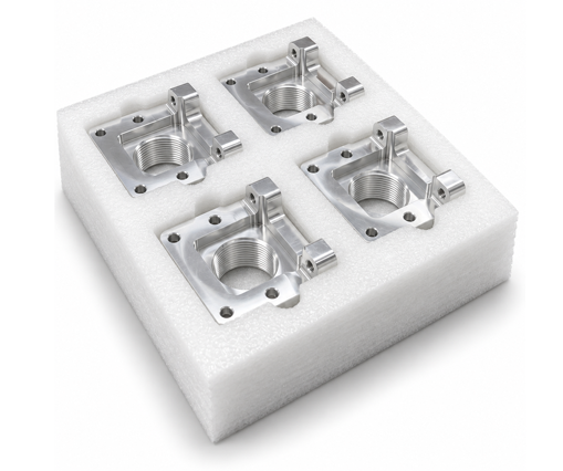Precision components in protective packaging